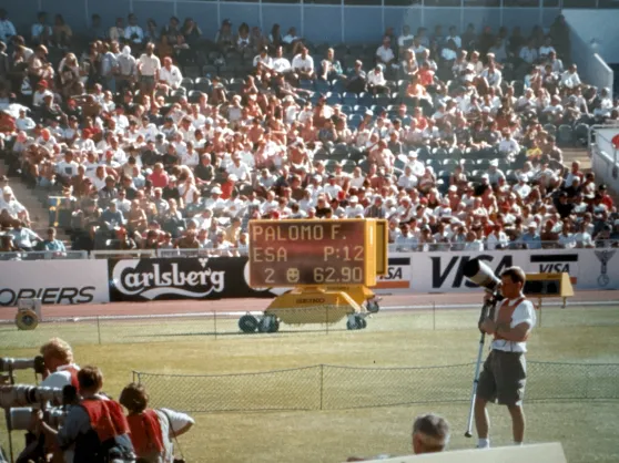 Marcador y público durante el Mundial de Atletismo de Gotemburgo.